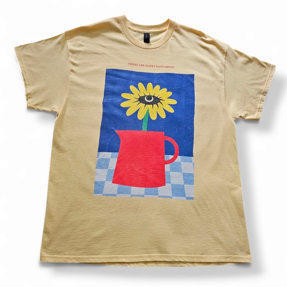 Gildan Yellow "There Are Happy Days Ahead" Abstract Sunflower Print T-Shirt